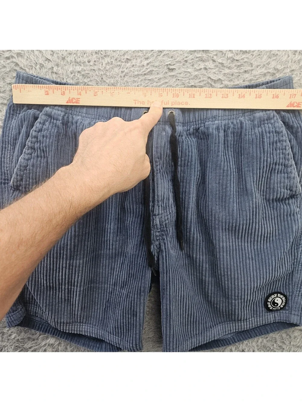 T&C Surf Designs Corduroy Shorts Men 34x7 Blue Cotton Beach Retro Yin & Yang